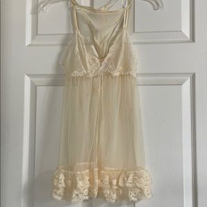 Elegant Cream Sheer & Lace Slip with Panty